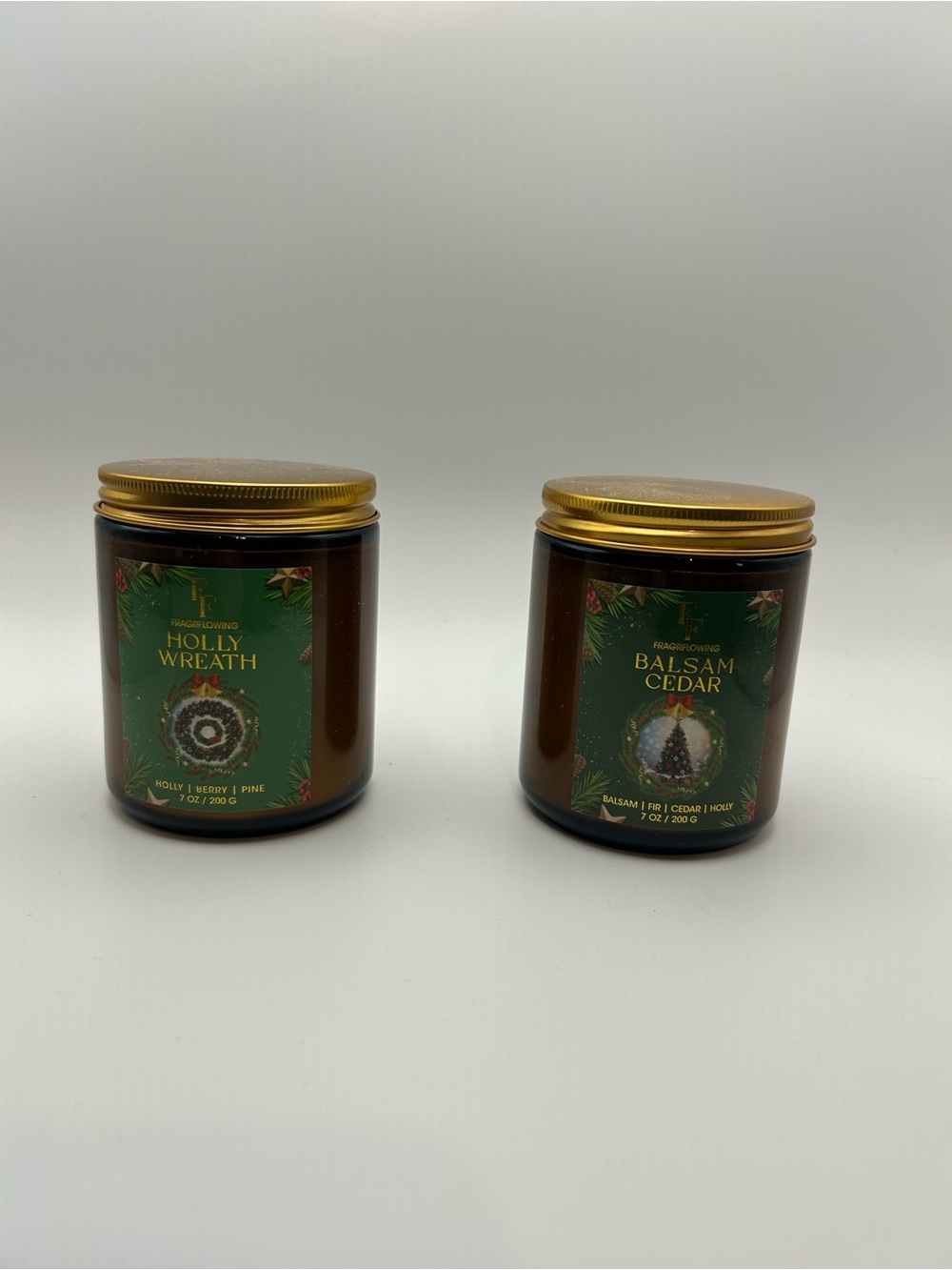 Set of 2 Holiday Scented Candles - Holly Wreath & Balsam Cedar